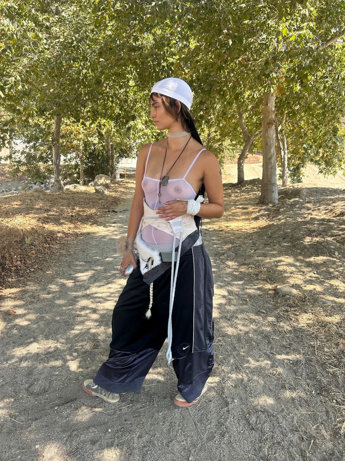 Faux Collab Wide Leg Track Pants