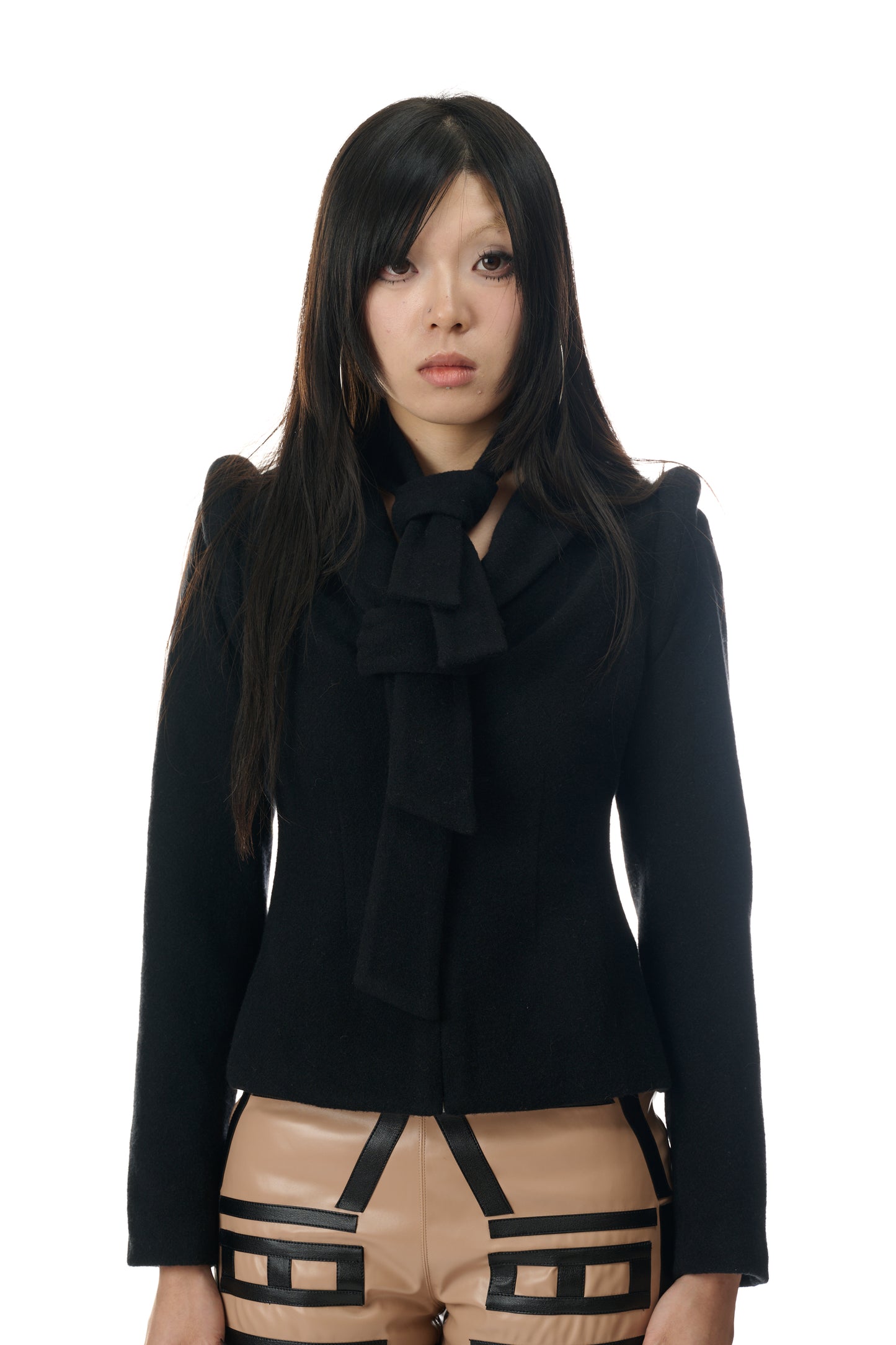 TIE COLLAR POWER SHOULDER BLAZER